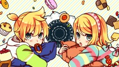 Food Sweets blondes pillows twins blush short hair vocaloid 