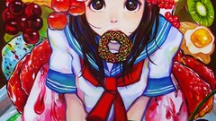 Food Sweets schoolgirls multicolor anime girls school uniforms 