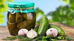 Food vegetables garlic cucumbers jars pickles