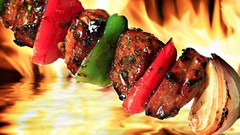 Food vegetables meat peppers kebab barbeque