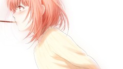 Food white background blush pink hair pink eyes anime girls 