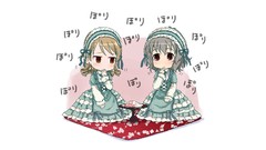 Food white background Chibi eating anime girls lolita fashion 