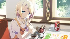 Food window ice cream restaurant drinks blondes anime girls 