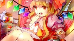 Food wings candy cake red eyes blondes long hair anime girls 