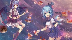 Food wings red eyes blue hair blue eyes short hair remilia 