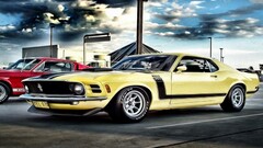 Ford mustang Car boss 302 muscle cars drawing red cars clouds