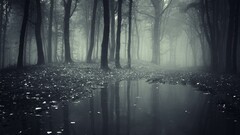 forest mist nature Trees puddle water Plants reflection outdoors