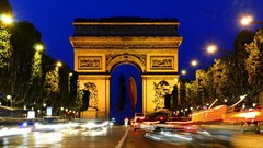 France evening cars buildings urban arc de triomphe long 