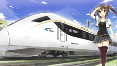 Freedom sky Anime brown red eyes blush school uniforms 