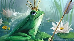 Frogs Water Lilies arrows crowns fantasy art lily pads