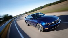 Front vehicles Ford mustang muscle cars blue cars