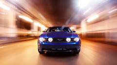 Front vehicles Ford mustang muscle cars blue cars