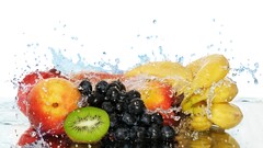 fruit grapes food Berries bananas Simple Background water
