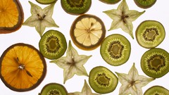 Fruits kiwi lemons white