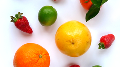 Fruits orange strawberry bananas