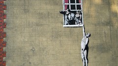 Funny banksy bristol window panes