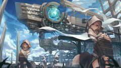 futuristic Books cityscape science fiction anime girls