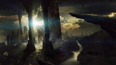 futuristic city Desktopography science fiction artwork