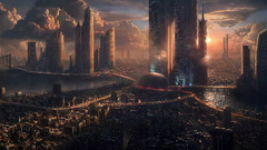 futuristic cityscape City Technology horizon digital art