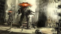 Futuristic mecha artwork cities