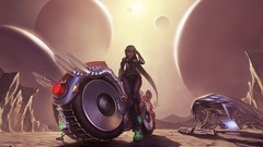 Futuristic planets artwork motorbikes