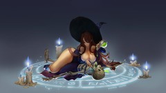Game Anime brown long hair anime girls cleavage sorceress witch 