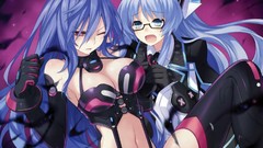 Game Anime glasses Neptune red eyes blue hair long hair anime 