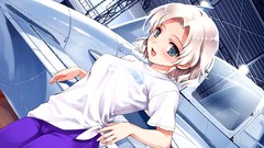 Games Aircraft white hair chains t-shirts pants blush anime 