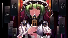 Games black dark text hats Ribbons bows green eyes uniforms 