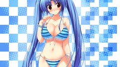 Games blue white navel bracelets blush blue hair long hair 