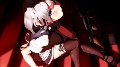 Games dark weapons Guns Anime white hair Ribbons sitting bows 