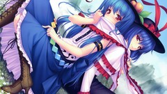 Games dress hats scarfs blush blue hair boots touhou nagae iku 