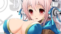 Games headphones parody red eyes blush pink hair nitroplus 