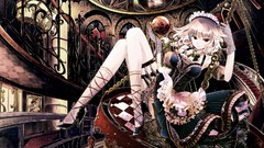 Games room Candles dress chandelier socks Knives white hair red 