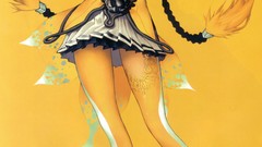 Games Shoes yellow background gloves long hair anime girls 