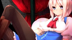 Games sitting curtains blondes anime girls boots blue eyes 