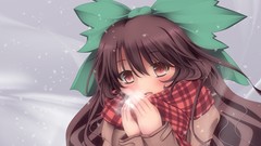 Games snow winter coat bows scarfs long hair brown eyes 
