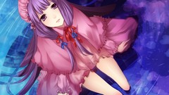 Games water blue moon dress hats Ribbons bows long hair anime 