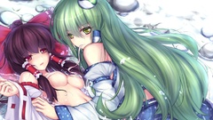 Games water red eyes bows long hair green eyes brunettes 