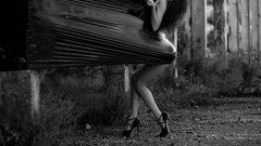 Garbage woman ass bag monochrome legs brunettes artistic