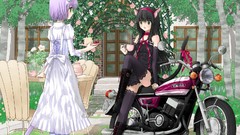 Garden dress cakes anime girls boots black dress black hair 