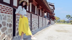 Garden dress fashion Actress outdoors asians stills brunettes 