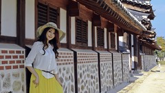 Garden dress fashion Actress outdoors asians stills brunettes 