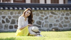 Garden dress fashion Actress outdoors asians stills brunettes 