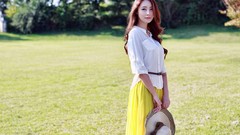 Garden dress fashion Actress outdoors asians stills brunettes 