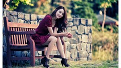 Garden fashion Actress outdoors asians stills smiling brunettes 