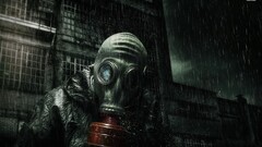 gas masks apocalyptic artwork rain