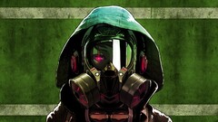 gas masks artwork anime girls Anime hoods green background