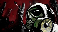gas masks artwork jet-fighter red background