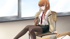 Gate Anime brown tie anime girls blue eyes pantyhose makise 